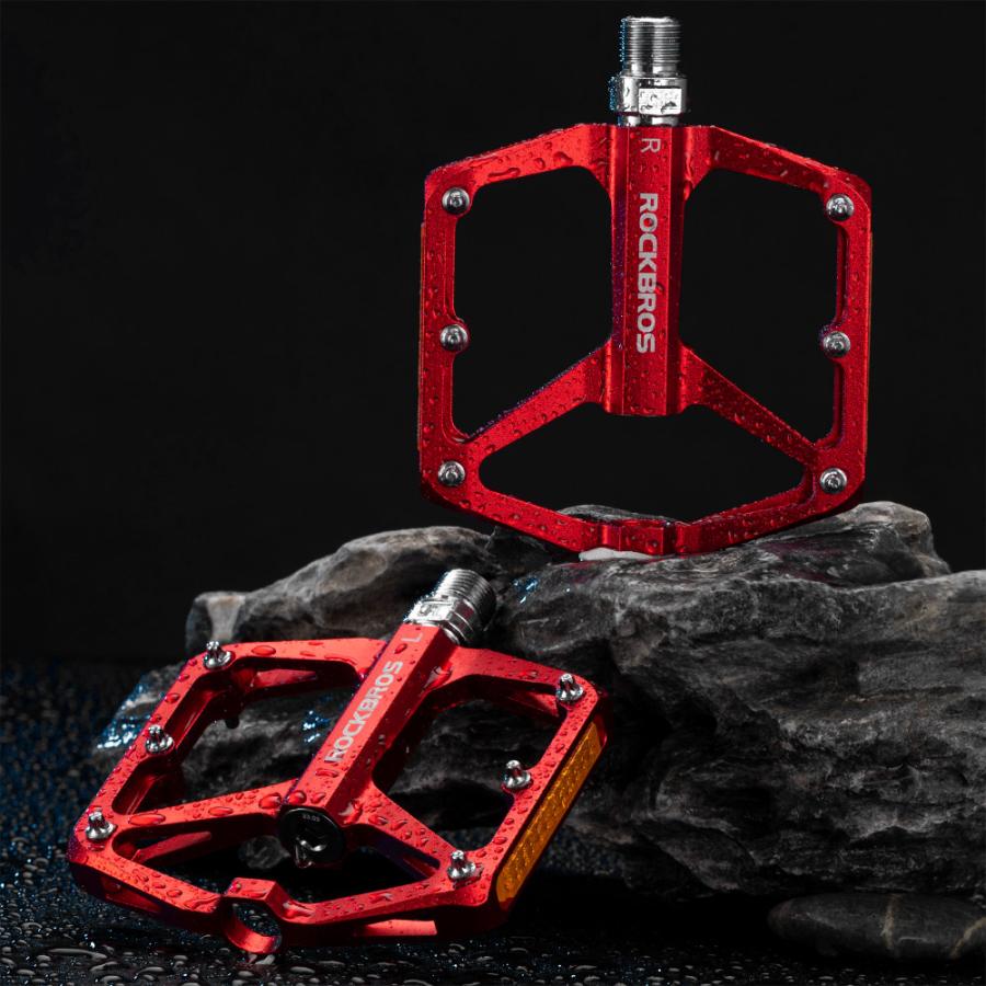 ROCKBROS ペダル 自転車 フラット 反射板 9/16インチ 幅広 軽量 滑り