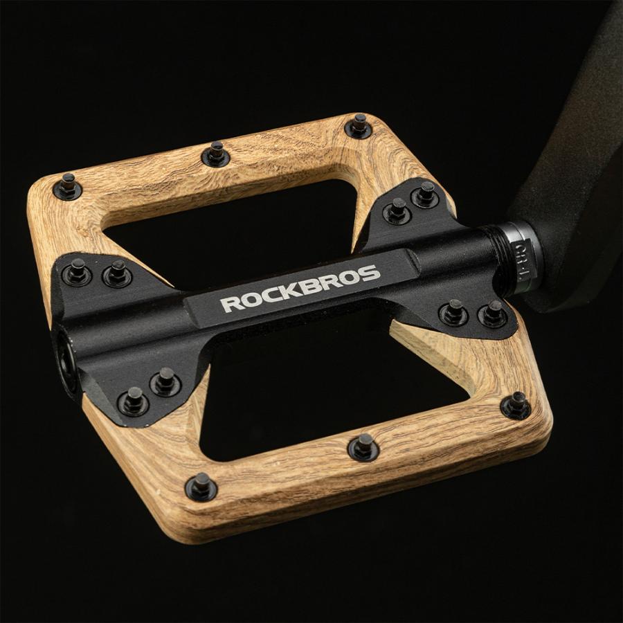 ROCKBROS 自転車 ペダル フラット 木目調 ウッドデザイン 9/16インチ