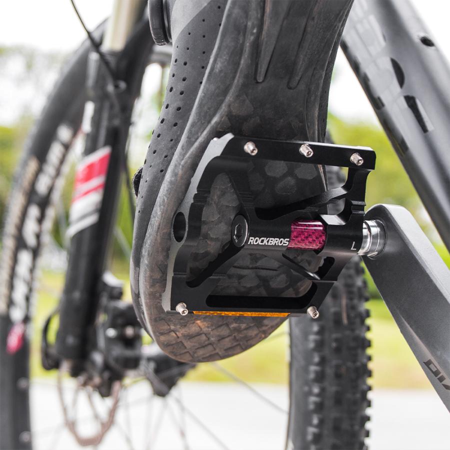 ROCKBROS 自転車 ペダル フラット 反射板付き 9/16インチ 防滑スパイク