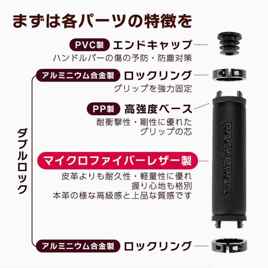 ROCKBROS 自転車 グリップ ハンドル 交換 筒型 レザー調 フラット