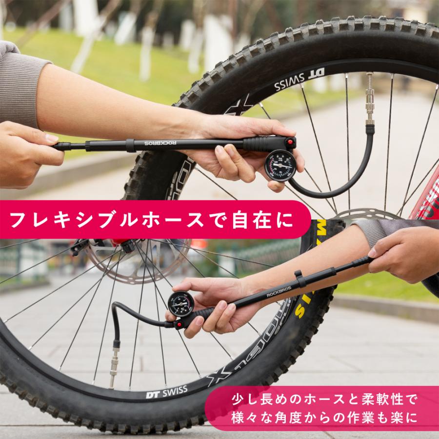 ROCKBROS 空気入れ 自転車 携帯 エアサス サスペンション タイヤ