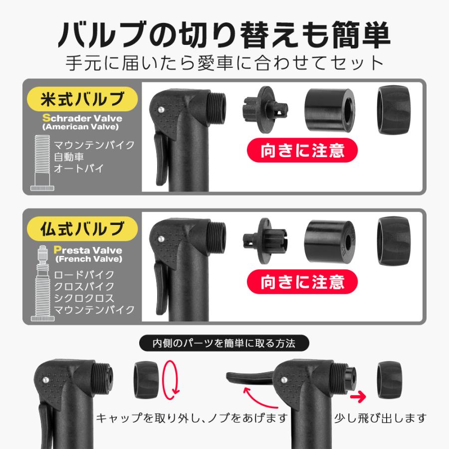 ROCKBROS 空気入れ 軽量 携帯 ハンディポンプ ロング スリム 仏式 米式