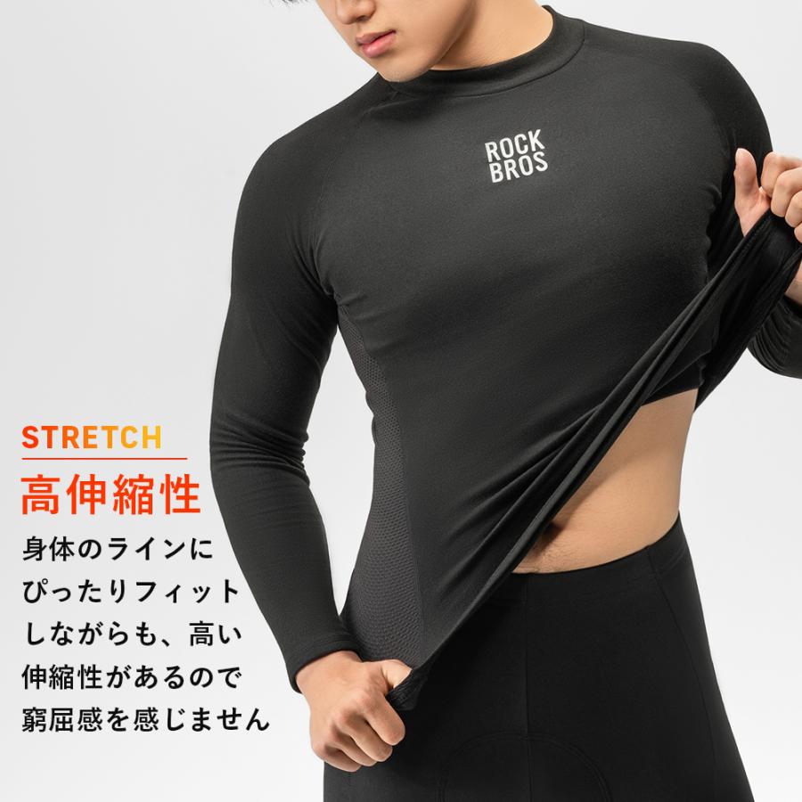 ROCKBROS インナー メンズ フリース 保温 防寒 丸首 冬 防風