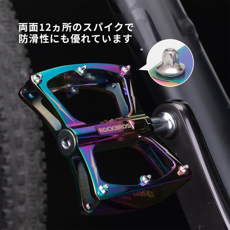 自転車 ペダル フラット オイルスリック 9/16インチ スパイクピン 両面12本 軽量 踏みやすい 防水 クロスバイク ロックブロス｜rockbros｜04