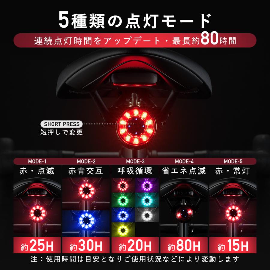 ROCKBROS 自転車 テールライト Q1MAX 自動点灯 自動消灯 ブレーキ警告