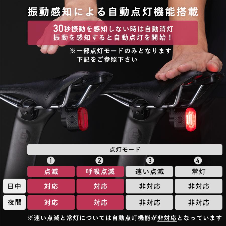 自転車 テールライト リア 後ろ USB充電 オートモード機能 LED 赤色光 防水 サドル シートポスト ロックブロス｜rockbros｜07