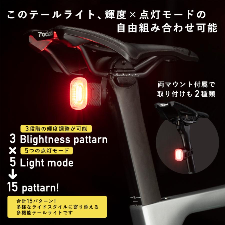 自転車 テールライト リア 後ろ 自動点灯 LED 赤色光 防水 IPX6 USB充電式 マウントセット ロックブロス｜rockbros｜02