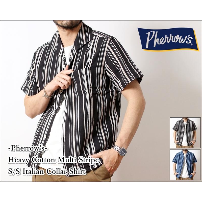 Pherrow's フェローズ イタリアンカラーシャツ ヘヴィーコットン マルチストライプ 半袖 シャツ 24S-PICS2 メンズ ブランド 日本製 (32-24spics2)｜rockingchair2822｜06