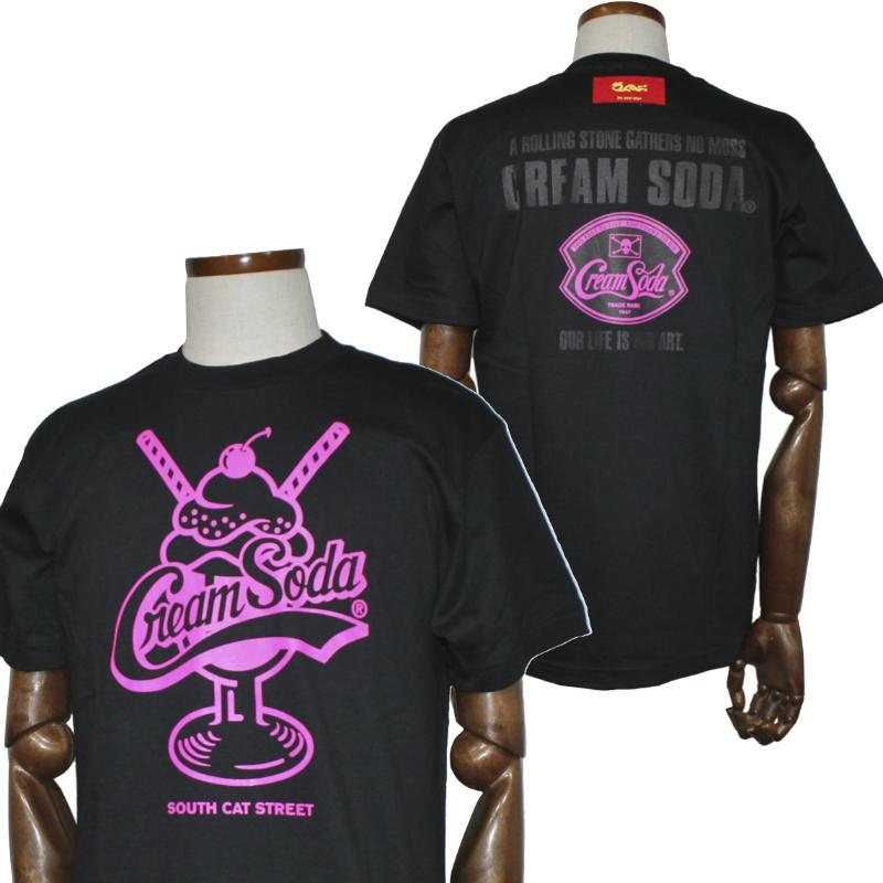 クリームソーダ（CREAM SODA） CS ストローTシャツ ブラック/ホワイト