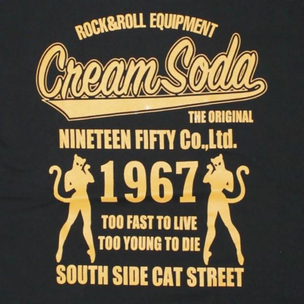 クリームソーダ CS 1967ダブル立ちネコTシャツ ブラック CREAM