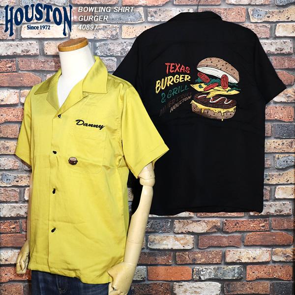 HOUSTON/ヒューストン BOWLING SHIRT BURGER 2022ハンバーガー柄ボーリングシャツ 40897｜rocknroll