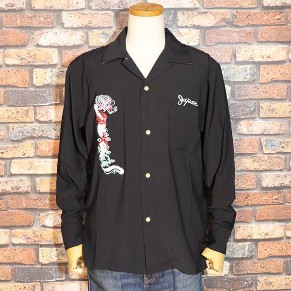 新品黒XXLヒューストン スカシャツ MAP 日本地図 和柄刺繍スーベニアシャツ HOUSTON（ヒューストン） USコットン 刺繍 長袖Tシャツ MAP 地図柄