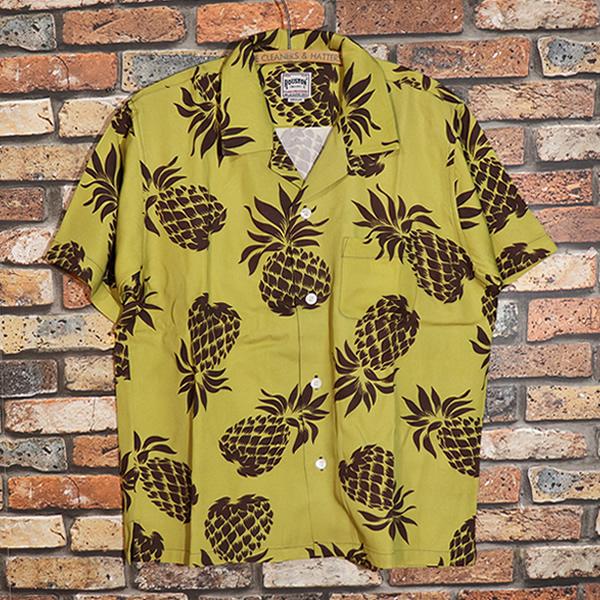 ヒューストン)HOUSTON アセテートツイルアロハシャツ「PINEAPPLE