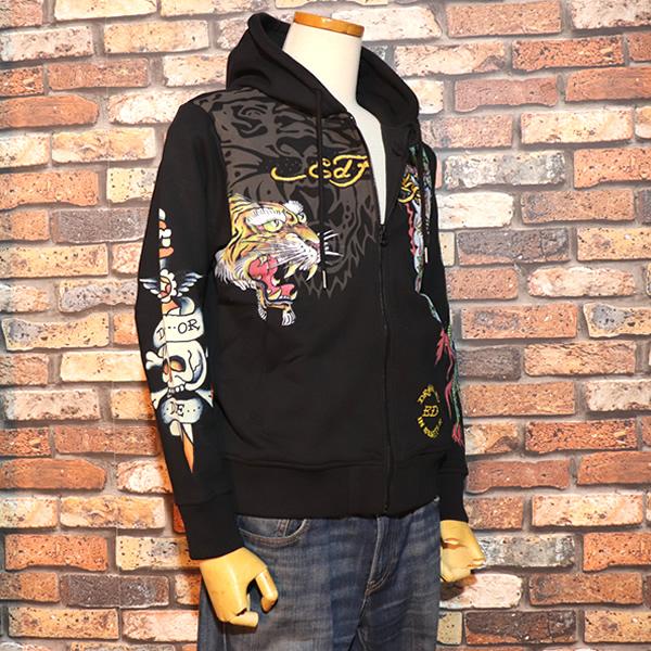Ed Hardy（エド・ハーディー） 裏毛刺繍ジップアップパーカー EDH-2406