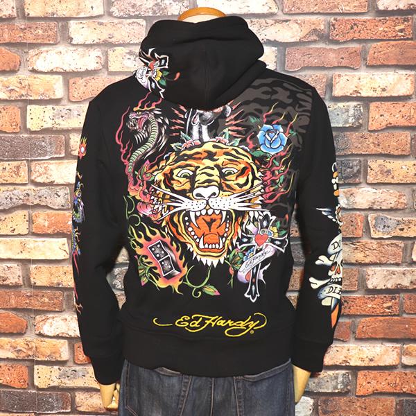 Ed Hardy（エド・ハーディー） 裏毛刺繍ジップアップパーカー EDH-2406