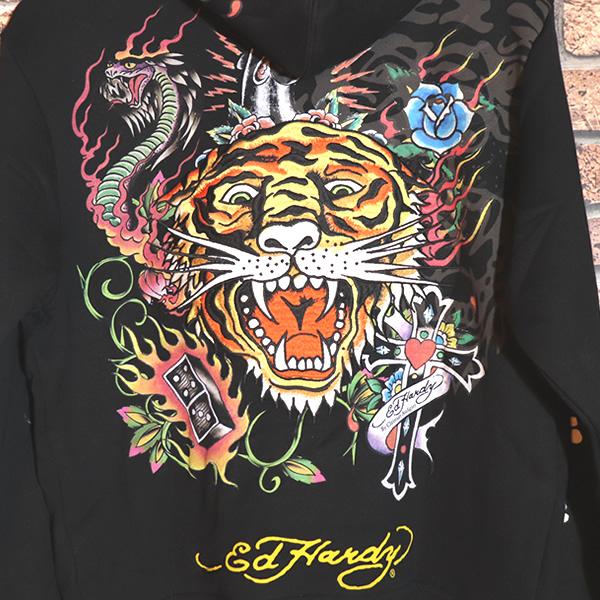 Ed Hardy（エド・ハーディー） 裏毛刺繍ジップアップパーカー EDH-2406