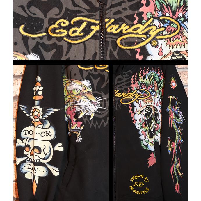 Ed Hardy（エド・ハーディー） 裏毛刺繍ジップアップパーカー EDH-2406