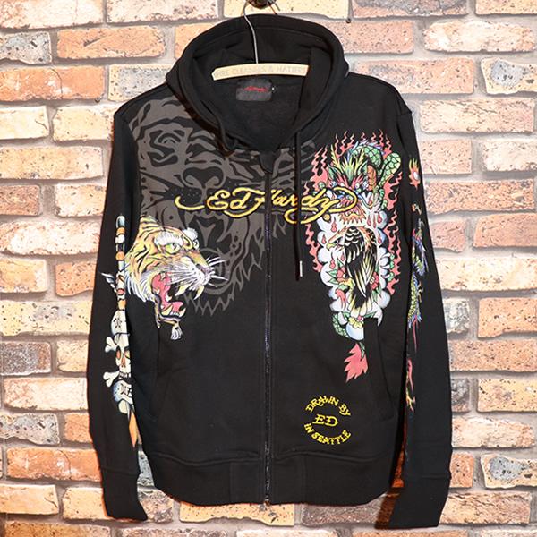 Ed Hardy（エド・ハーディー） 裏毛刺繍ジップアップパーカー EDH-2406