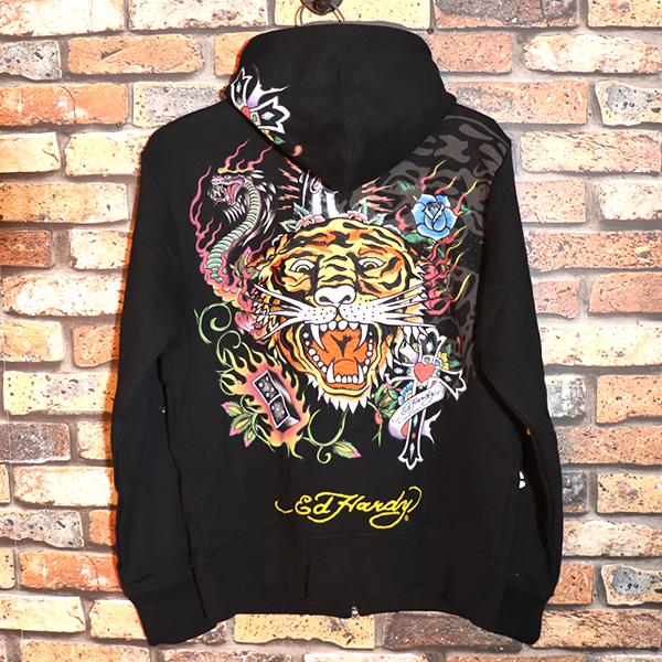 【希少】エドハーディー Ed Hardy: Beyond Skin 大型本 Ed Hardy（エド・ハーディー） 裏毛刺繍ジップアップパーカー EDH-2406