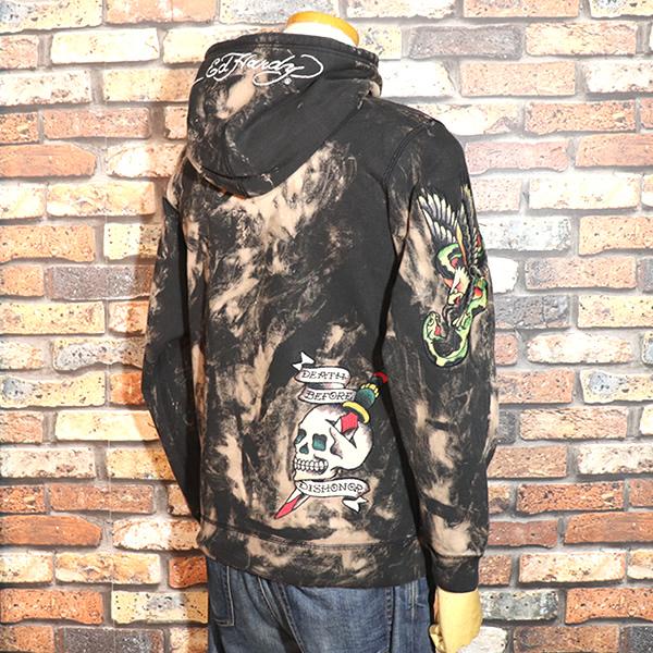 【新品】Ed Hardy 刺繍 プルパーカー ブリーチ　エド・ハーディー L 新品】Ed Hardy 刺繍 プルパーカー ブリーチ エド・ハーディー L 楽天