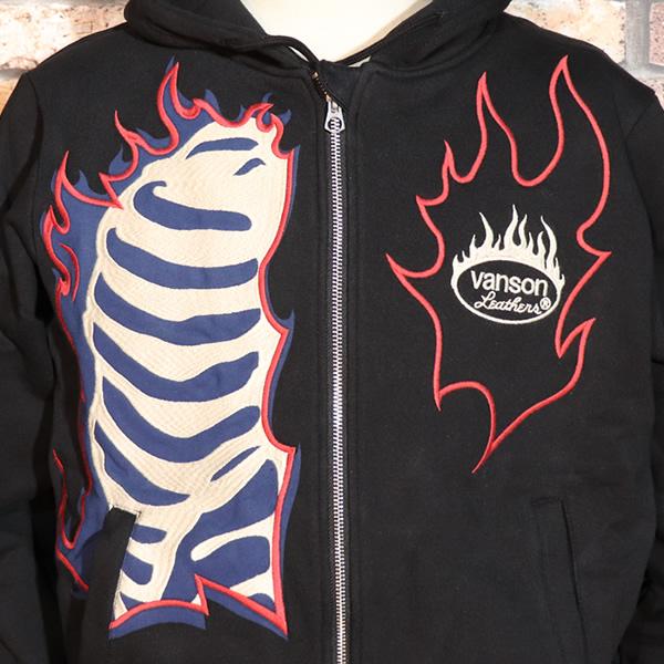 N*Y様 Vanson Leathers スケルトン ジップパーカー XXL VANSON（バンソン） ZIP PARKA ジップパーカー FIRE SKELETON