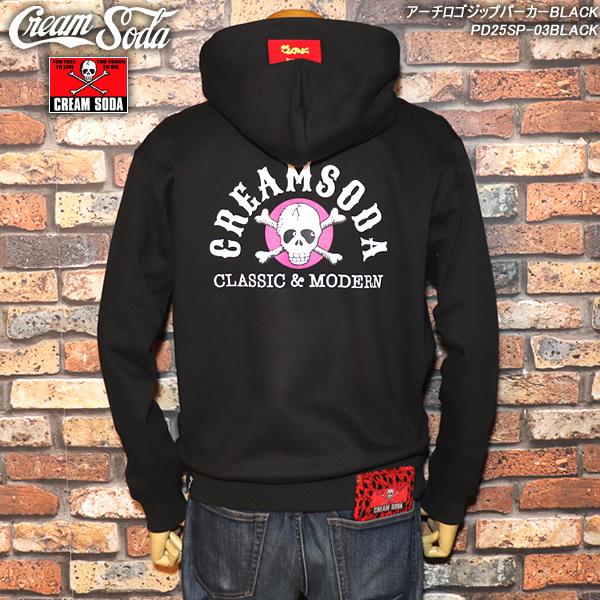 クリームソーダ（CREAM SODA） アーチロゴジップパーカーBLACK PD25SP