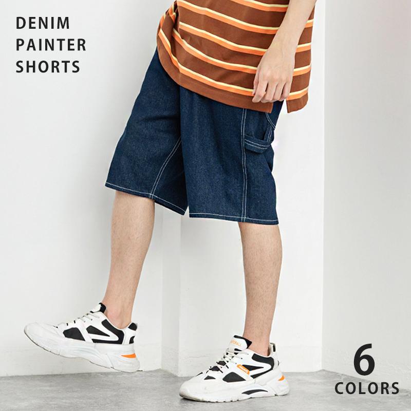 ショートパンツ デニム メンズ 短パン 半パン ハーフ ジーンズ ジーパン ワーク ペインター アメカジ ストリート リラックス ワイド ゆったり 無地 ヒッコリー Rocky Monroe 通販 Yahoo ショッピング