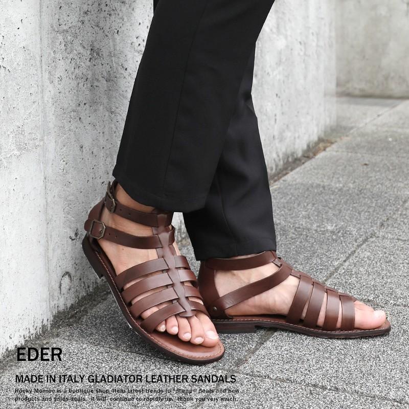レザーサンダル メンズイタリア 本革 牛革 おしゃれ 靴 グラディエーターサンダル ストラップ ボーンサンダル 黒 茶 カジュアル 夏 Eder エダー 996 Jornaldopovaodf Com Br