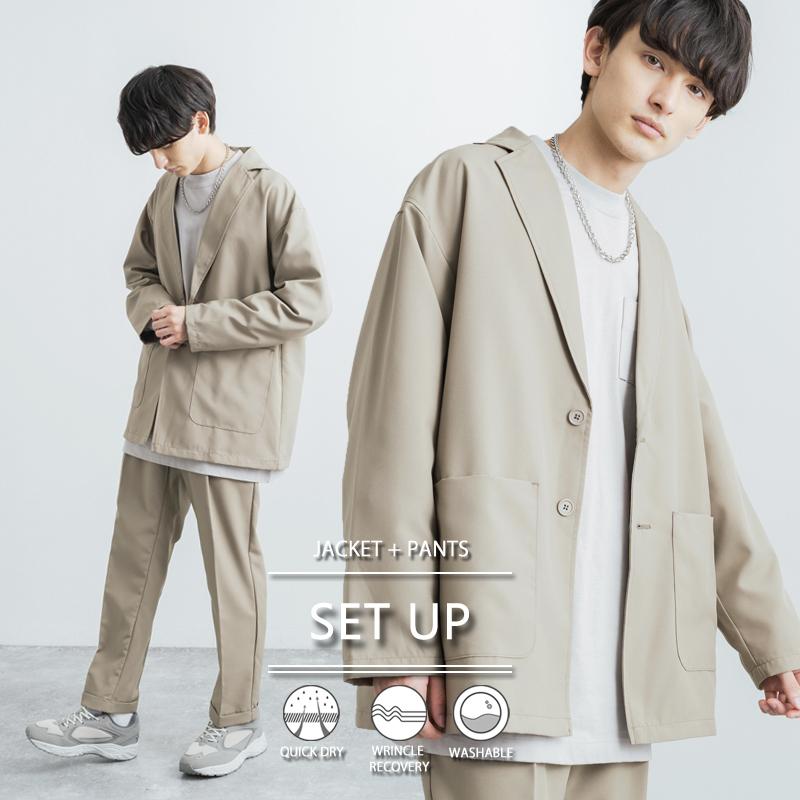 セットアップ メンズ テーラードジャケット テーパードパンツ スラックス 上下 きれいめ カジュアル 無地 シンプル ビッグシルエット 洗濯可能 速乾性 ポリトロ 9632 Rocky Monroe 通販 Yahoo ショッピング