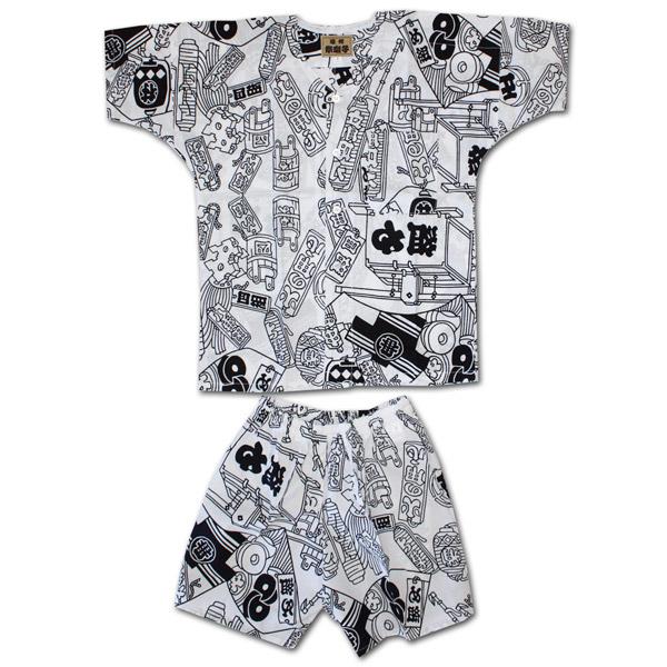 日本人気超絶の 本染 てぬぐいシャツ上下組 火消し 白/黒　4号〜5号(子供用) シャツ、ブラウス