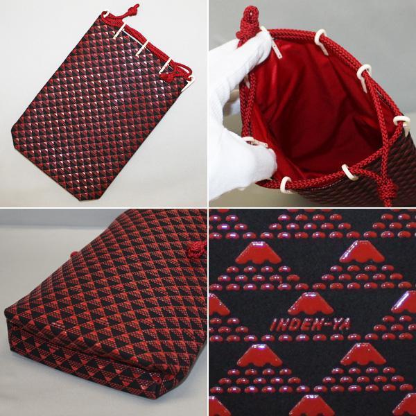 印傳屋上原勇七 INDEN-YA たかね No.2811合切袋 黒地赤漆　　甲州印伝 甲州印傳 インデンヤ 鹿革に漆付け 和柄 和装 たかね