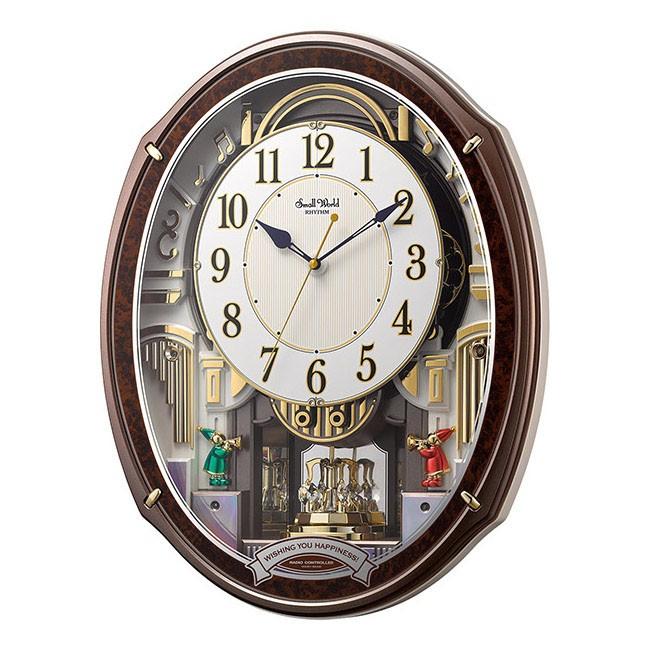 リズム時計工業 からくり 電波掛け時計 スモールワールドアルディ 木目