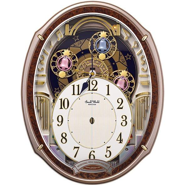 リズム時計工業 からくり 電波掛け時計 スモールワールドアルディ 木目