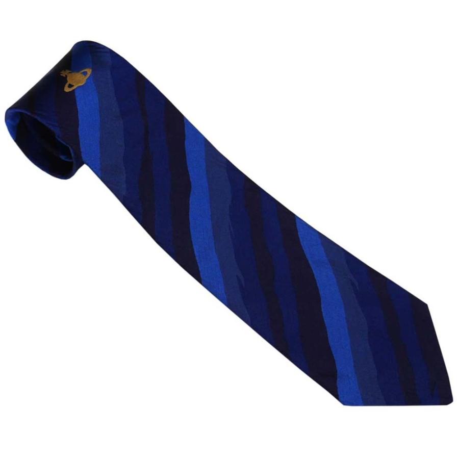 ヴィヴィアンウエストウッド ネクタイ AW2021モデル シワ加工 81050004 W001I K410-NAVYBLUE 8.5cm NAVY BLUE ネイビーブルー ストライプ