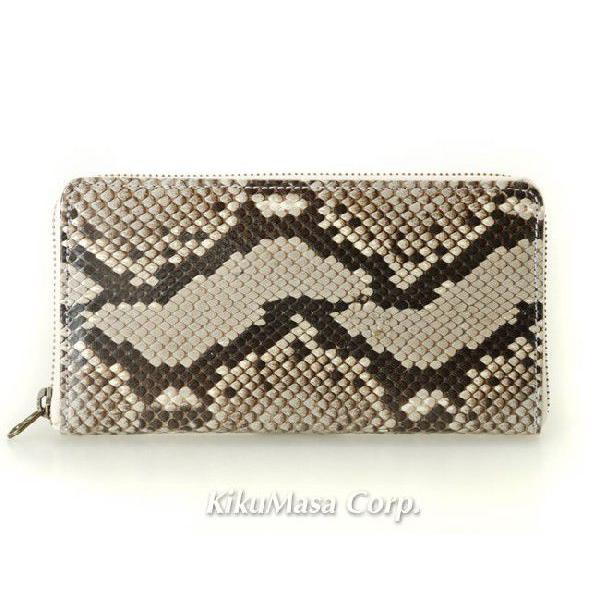 錦ヘビラウンド長財布 小銭入れ有り ナチュラル 日本製 メンズ レディース 男性用 女性用 蛇革 パイソンレザー