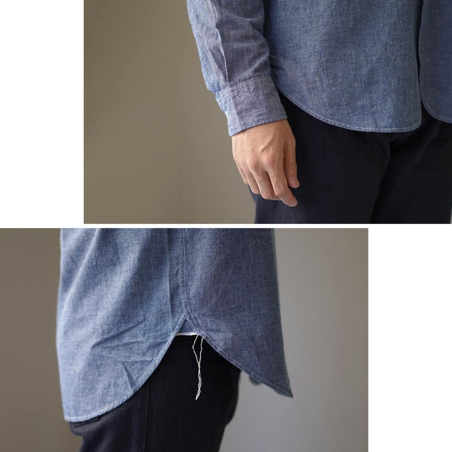 FOB FACTORY（FOBファクトリー） F3428 セルヴィッチ シャンブレー バンドカラー シャツ / メンズ 長袖 無地 日本製 | FOB FACTORY | 11