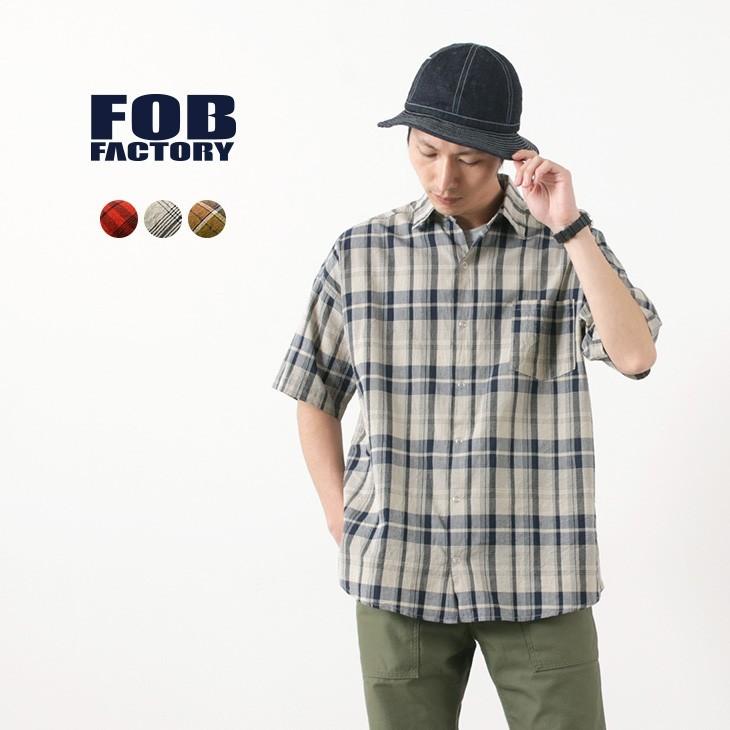 FOB FACTORY(FOBファクトリー） F3449 ハーフスリーブ チェック ボールシャツ  / コットン リネン / 半袖 / メンズ / 日本製