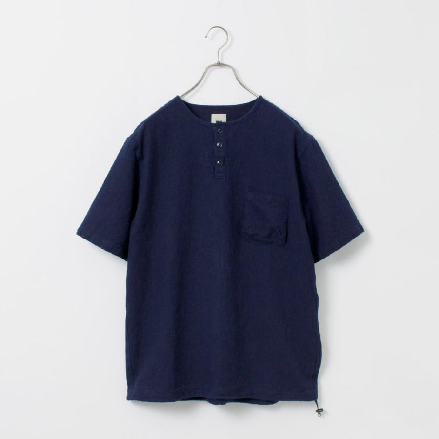 FOB FACTORY（FOBファクトリー） F3493 インディゴ ワッフル Tシャツ / トップス 半袖 メンズ ヘンリーネック 日本製 | FOB FACTORY | 02