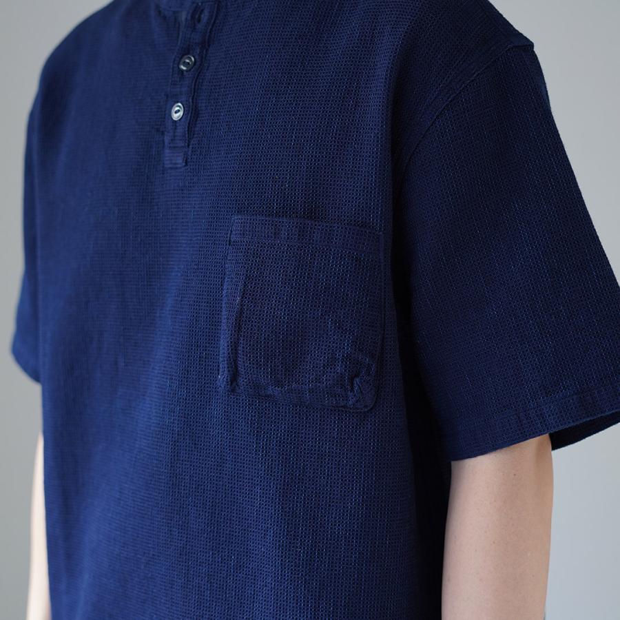 FOB FACTORY（FOBファクトリー） F3493 インディゴ ワッフル Tシャツ / トップス 半袖 メンズ ヘンリーネック 日本製 | FOB FACTORY | 06