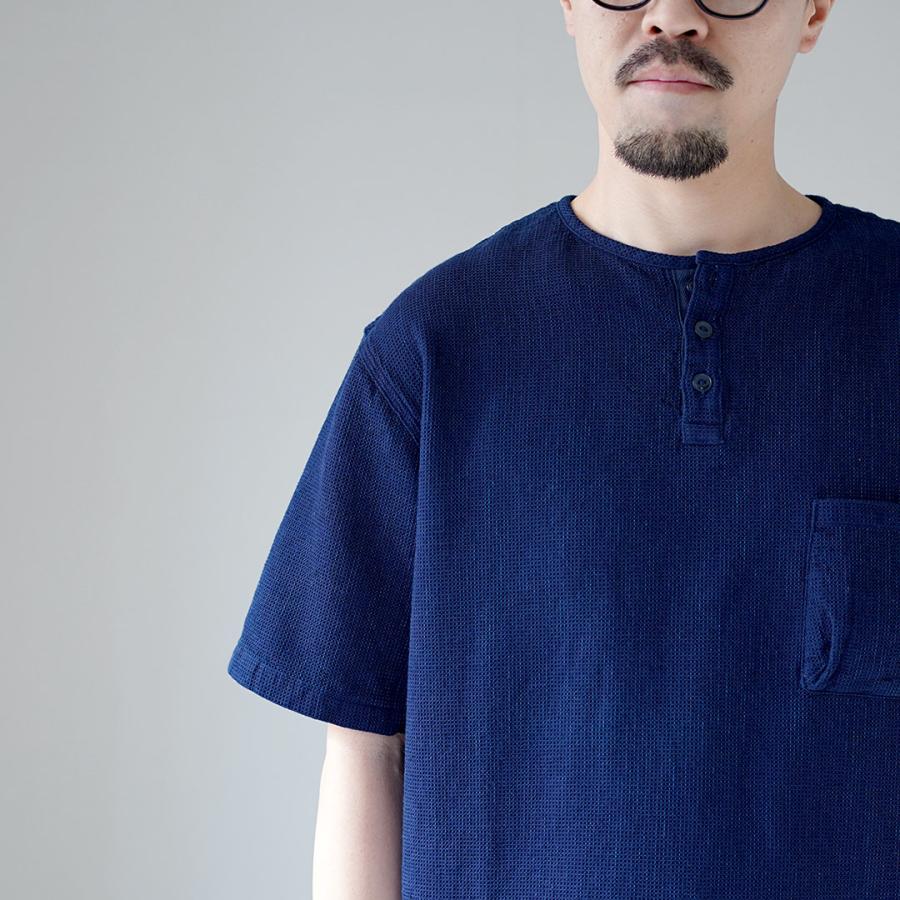 FOB FACTORY（FOBファクトリー） F3493 インディゴ ワッフル Tシャツ / トップス 半袖 メンズ ヘンリーネック 日本製 | FOB FACTORY | 07