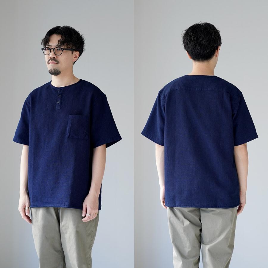 FOB FACTORY（FOBファクトリー） F3493 インディゴ ワッフル Tシャツ / トップス 半袖 メンズ ヘンリーネック 日本製 | FOB FACTORY | 10