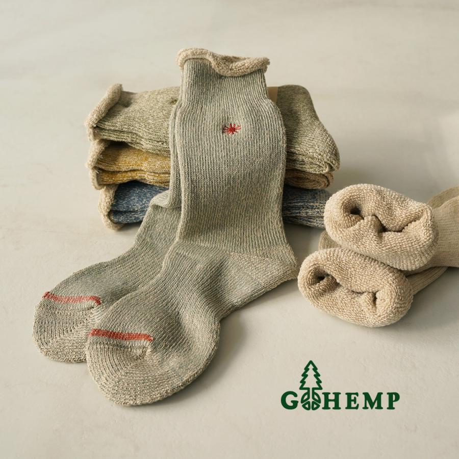 GOHEMP（ゴーヘンプ） パイルクルーソックス / メンズ 靴下 天然素材 ヘンプ 綿 コットン ワンポイント 日本製 | GOHEMP