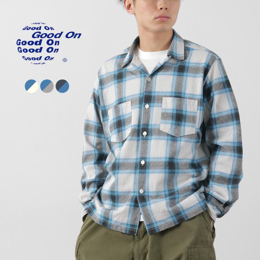 GOOD ON（グッドオン） カラー別注 オンブレ ロングスリーブ オープンシャツ / メンズ 製品染め 長袖 コットン 綿 チェック | GOOD ON