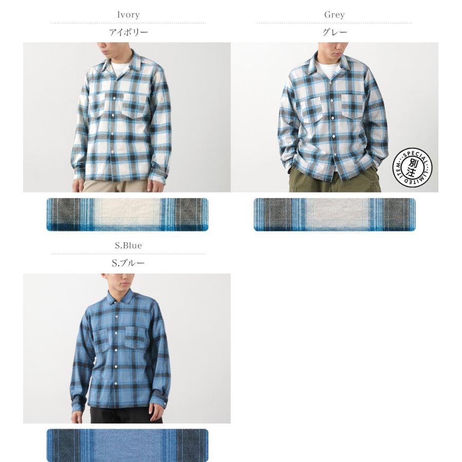 GOOD ON（グッドオン） カラー別注 オンブレ ロングスリーブ オープンシャツ / メンズ 製品染め 長袖 コットン 綿 チェック | GOOD ON | 04