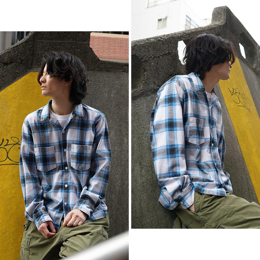 GOOD ON（グッドオン） カラー別注 オンブレ ロングスリーブ オープンシャツ / メンズ 製品染め 長袖 コットン 綿 チェック | GOOD ON | 07