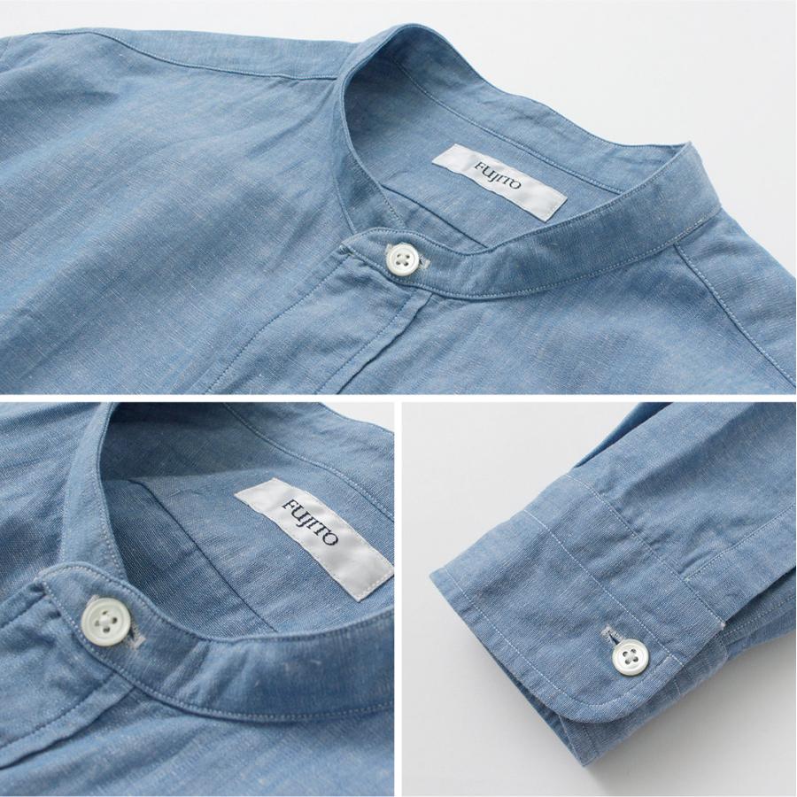 FUJITO（フジト） オフィサーシャツ / バンドカラー メンズ 長袖 綿 コットン 無地 ストライプ 日本製 Officer Shirt | FUJITO | 12