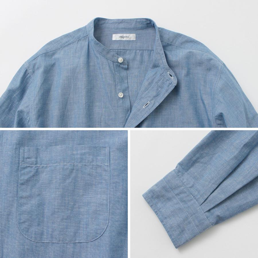 FUJITO（フジト） オフィサーシャツ / バンドカラー メンズ 長袖 綿 コットン 無地 ストライプ 日本製 Officer Shirt | FUJITO | 15