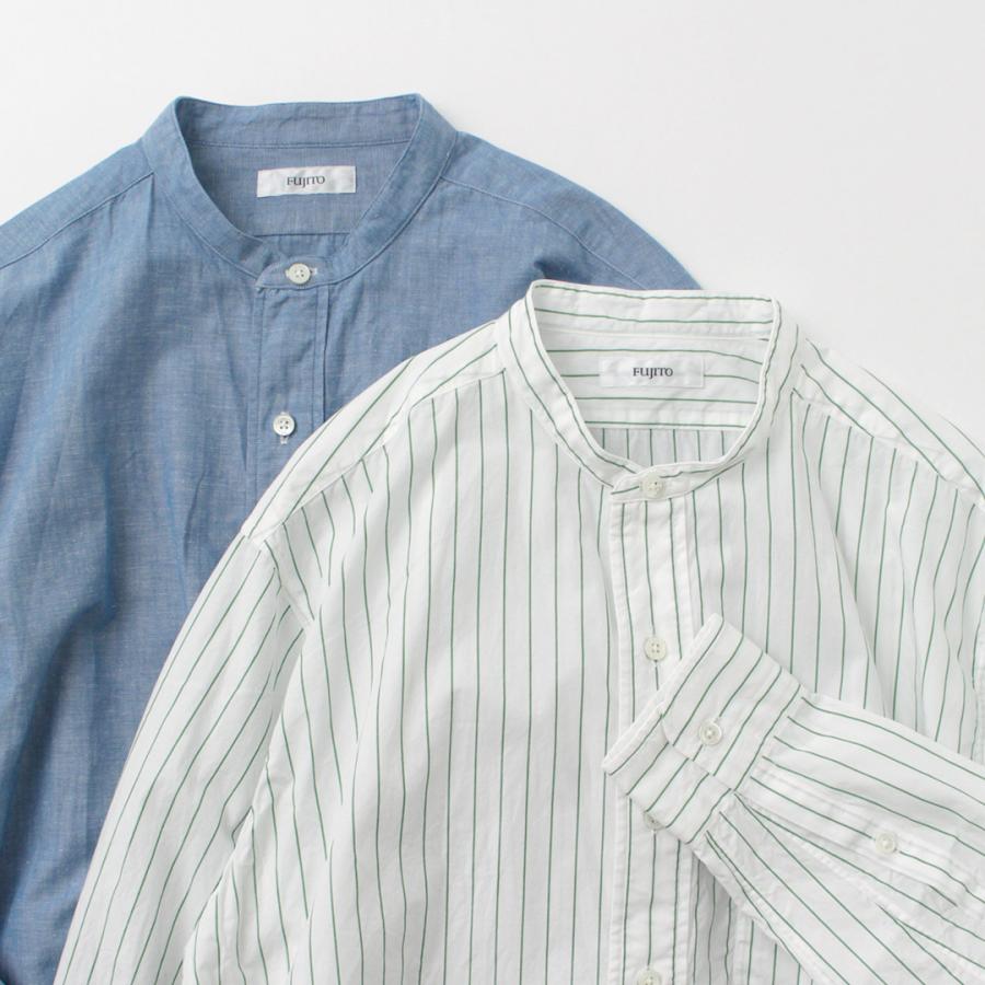 FUJITO（フジト） オフィサーシャツ / バンドカラー メンズ 長袖 綿 コットン 無地 ストライプ 日本製 Officer Shirt | FUJITO | 08