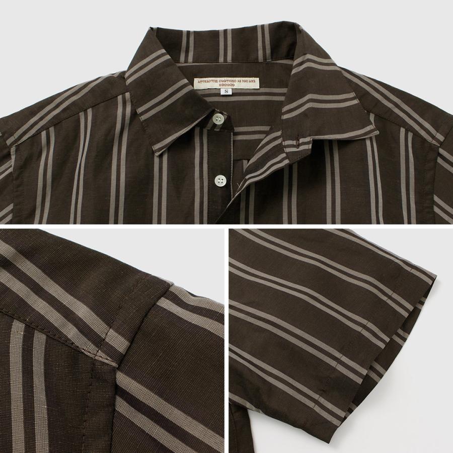 ROCOCO（ロココ） キュプラリネン 布帛ポロ / メンズ シャツ プルオーバー 半袖 ストライプ コットン リネン 日本製 | ROCOCO | 14