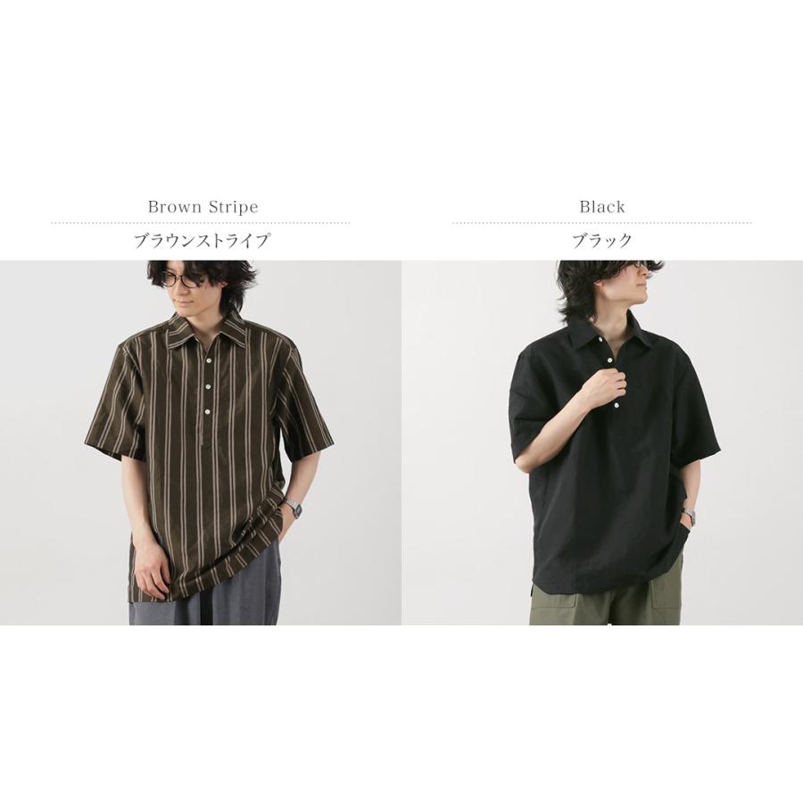 ROCOCO（ロココ） キュプラリネン 布帛ポロ / メンズ シャツ プルオーバー 半袖 ストライプ コットン リネン 日本製 | ROCOCO | 03